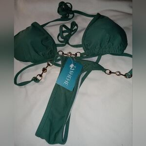 NWT  Tashehe Bikini Set with Gold and Pearl Accent.